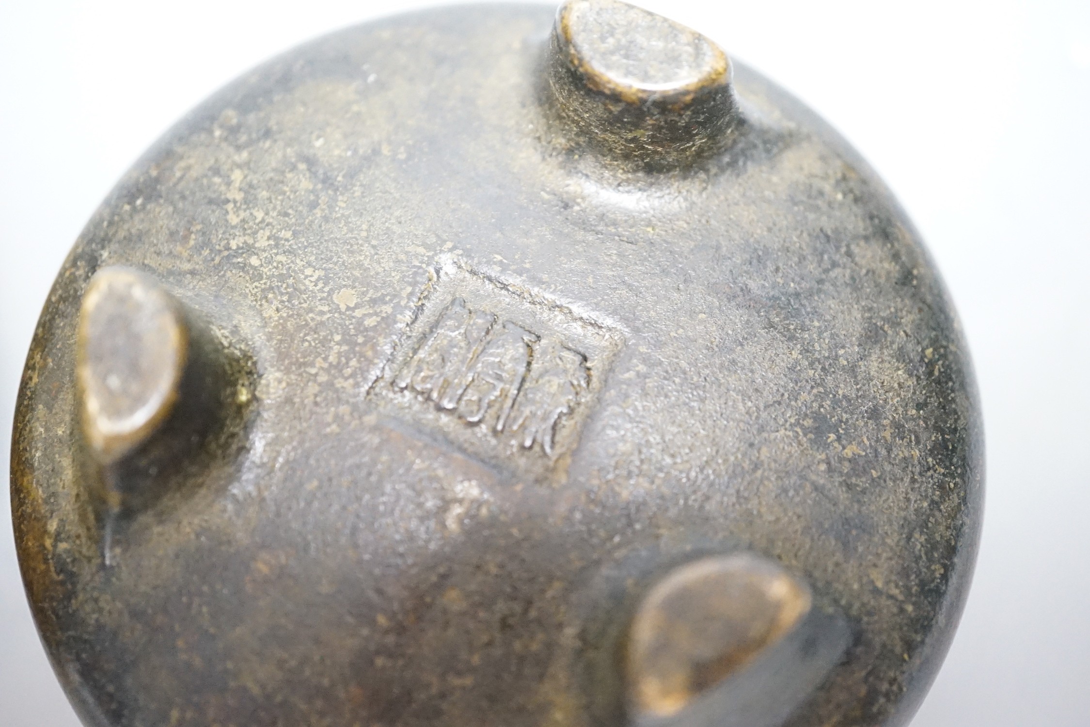 Two Chinese bronze tripod censers largest 10cm handle to handle